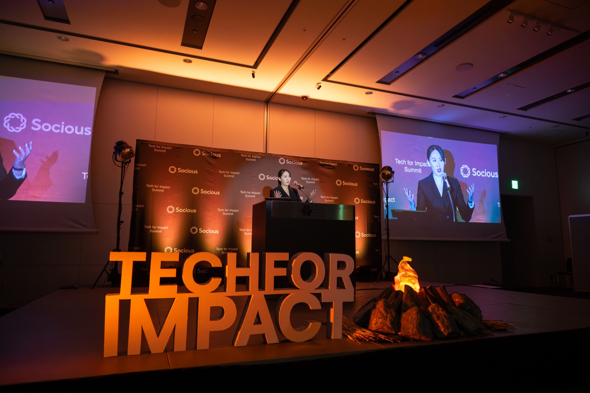 Vice Minister Eri Arfiya delivering the closing address at Tech for Impact Summit 2026, Tokyo Garden Terrace Kioi, April 26, 2026