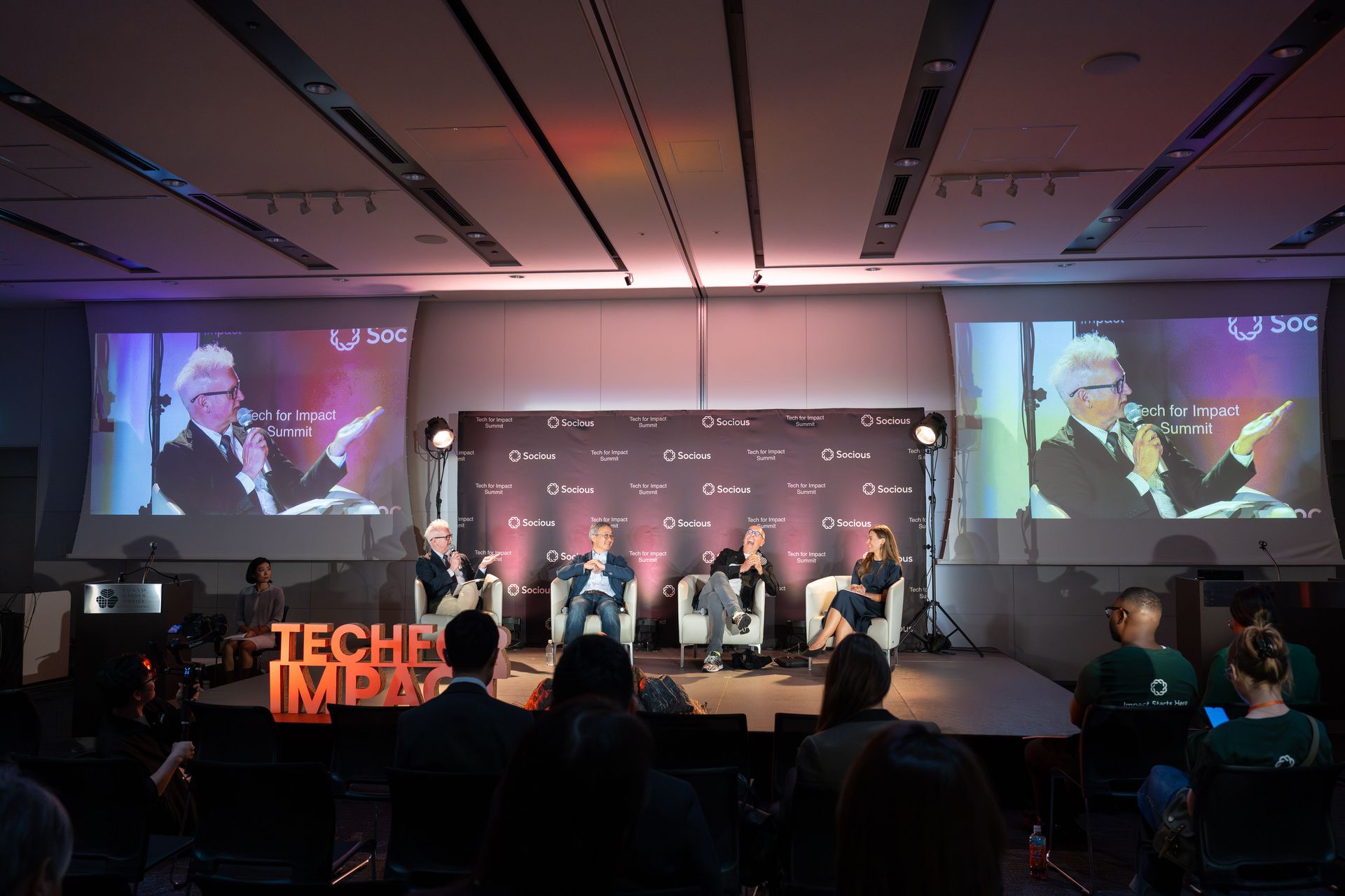 Tim Kelly, Ken Shibusawa, Jesper Koll, and Anastasiia Dieieva on the Catalytic Funding panel at Tech for Impact Summit 2026